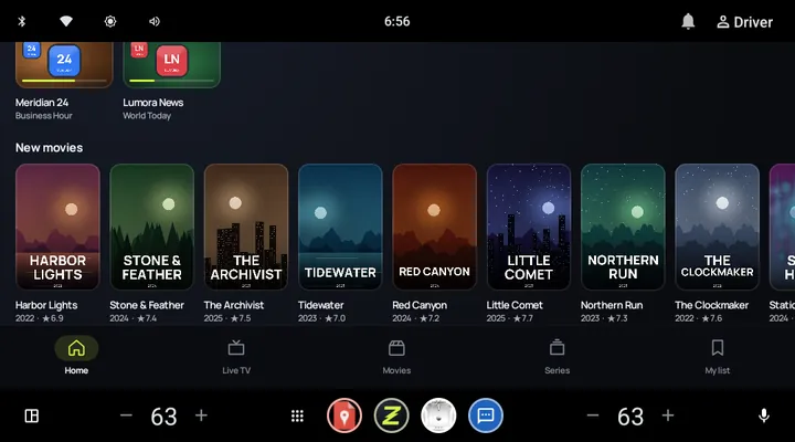 Google built-in bir aracın ekranında Zapvo’nun ana ekranı