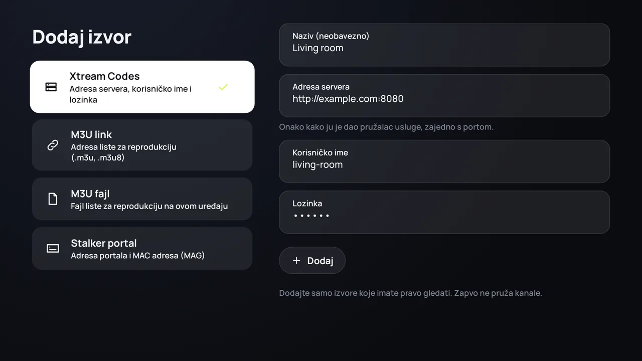 Zapvo na Android TV-u: prijava preko Xtream Codes, adresa servera, korisničko ime i lozinka