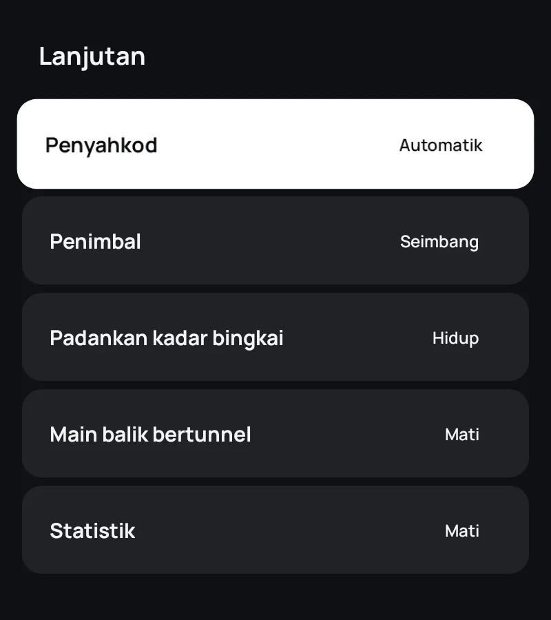 Tetapan lanjutan pemain dalam Zapvo: penyahkod, penimbalan, kadar bingkai dan statistik