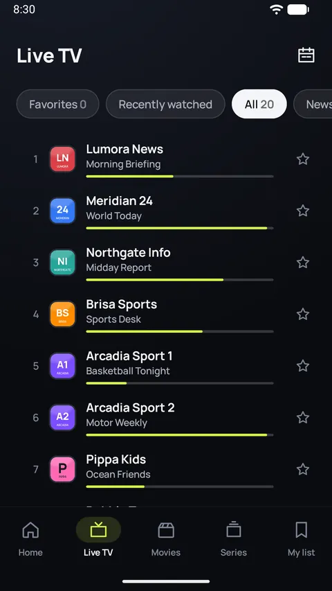 Telefonda şu an yayındaki programlarla canlı TV kanalları