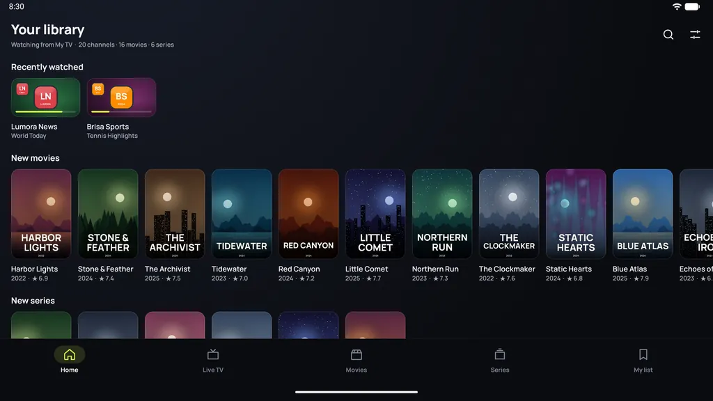 Tablette Zapvo ana ekranı