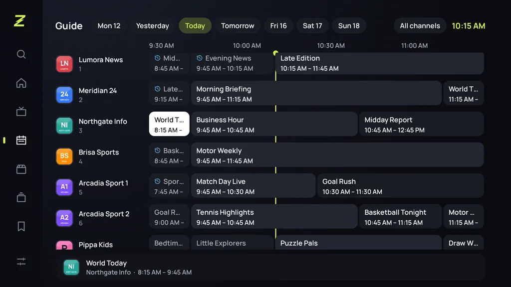 TV’de kanallar ve saatlerle program rehberi ızgarası